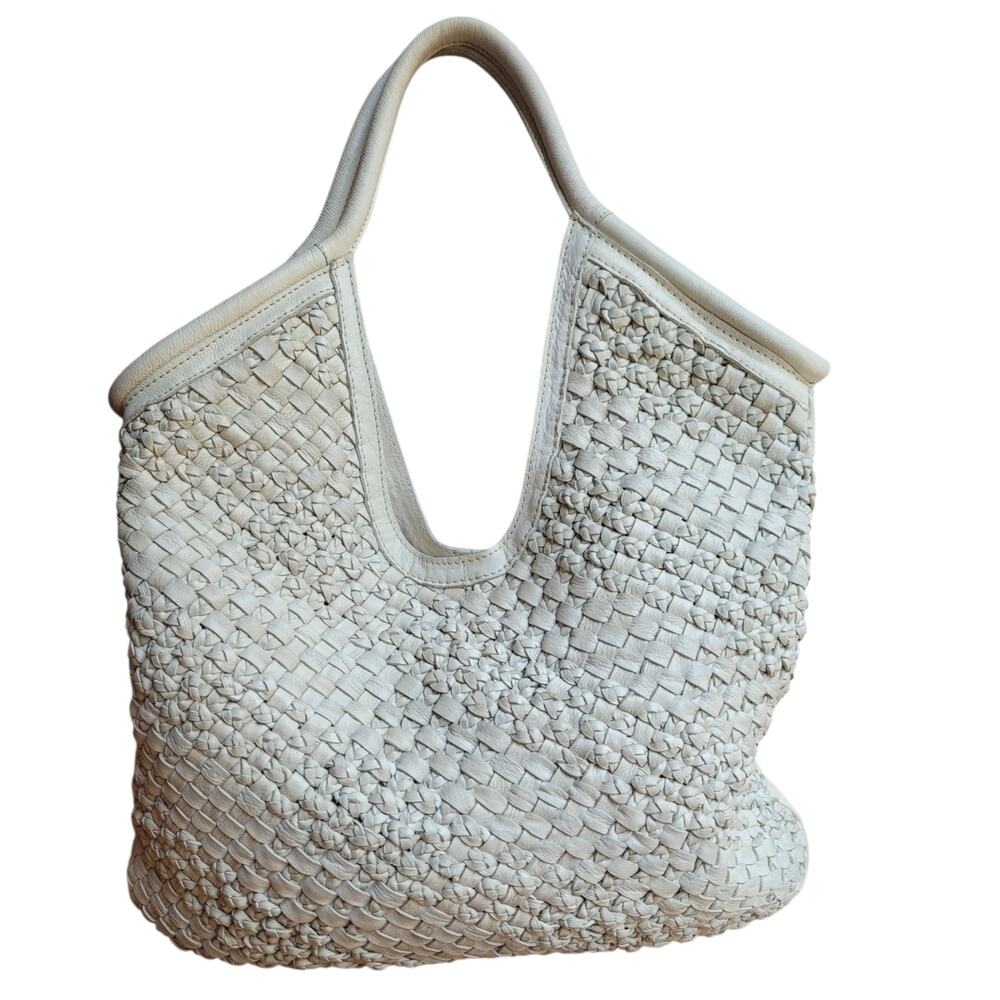 Latico Leather 6202 Bone Woven Leather Hobo Shoulder Bag